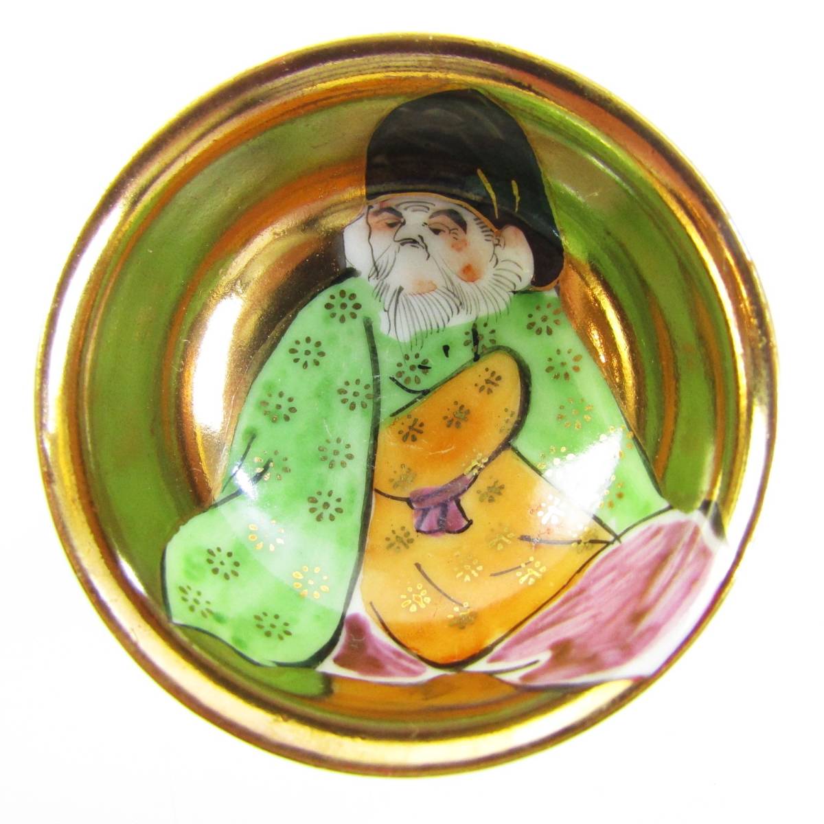 h861 九谷焼 七福神 お猪口 盃 ぐい呑み 酒器 福の神 色絵金彩人物図