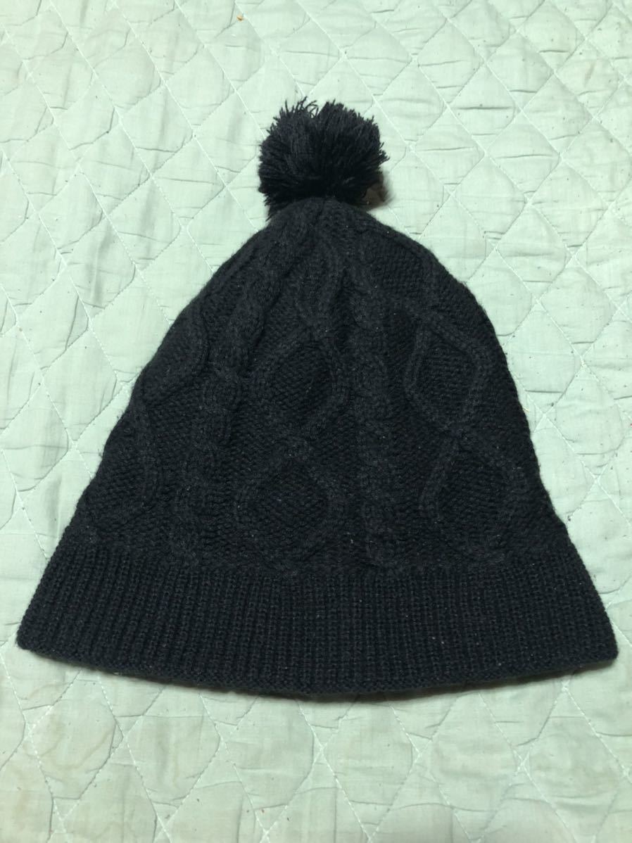 STUSSY ニットキャップ ニット帽 ボンボン ステューシー 黒×白 
