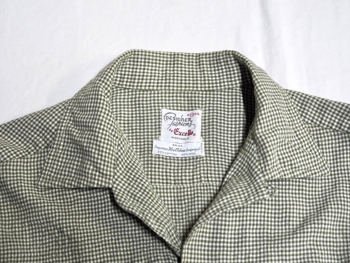 60s Excello オープンカラー ボックスシャツ M SWISS FABRIC コットン 