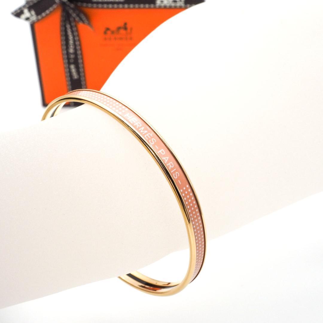 美品》Hermes エナメルブレスレット ゴールド ドットポップ ピンク 