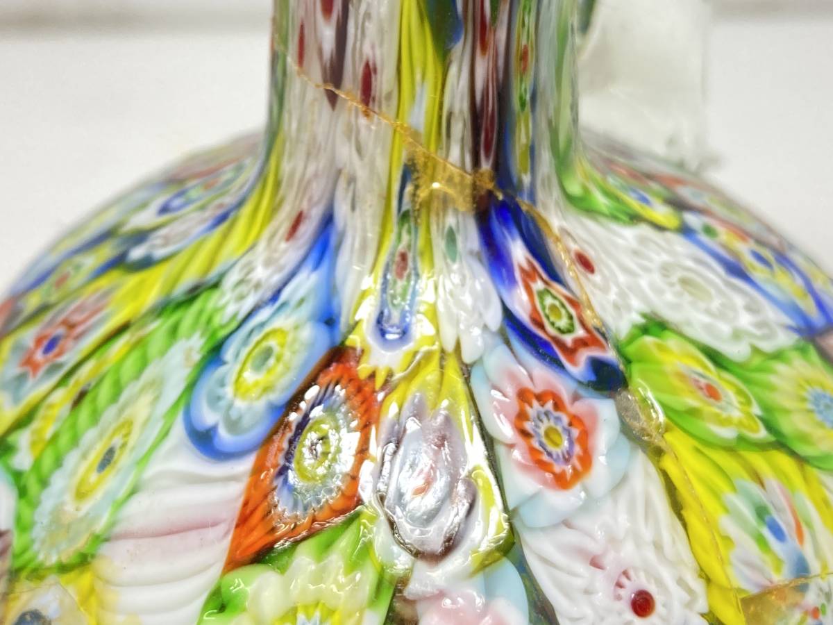 ミルフィオリ ヴェネチアンガラス 水差し 一輪挿し アートガラス 花瓶