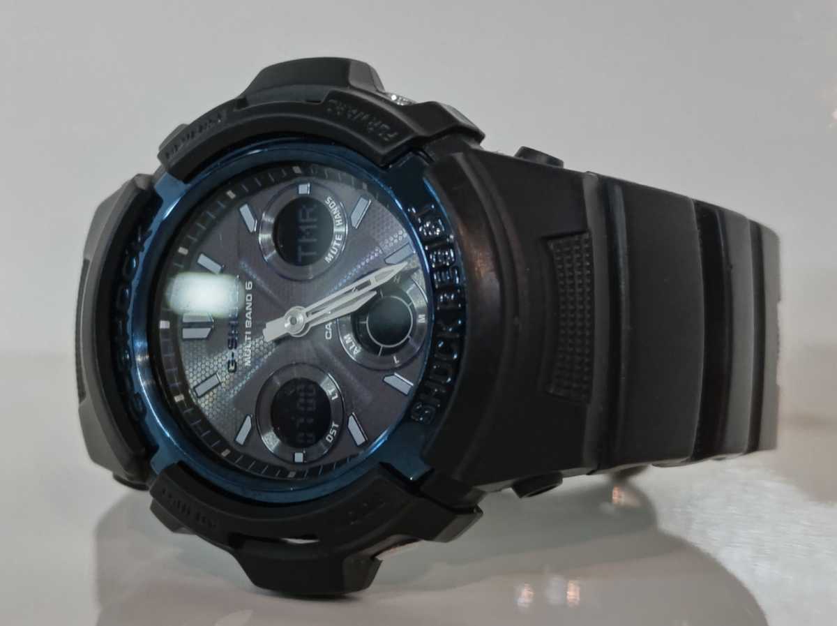 | CASIO G-SHOCK • スポーツ 子供 O送料無料CASIOカシオG-SHOCK/GショックAWG-M100A電波ソーラー動作品マルチバンド6ブラック/ブルー清掃済アナデジ腕時計メンズ売切り