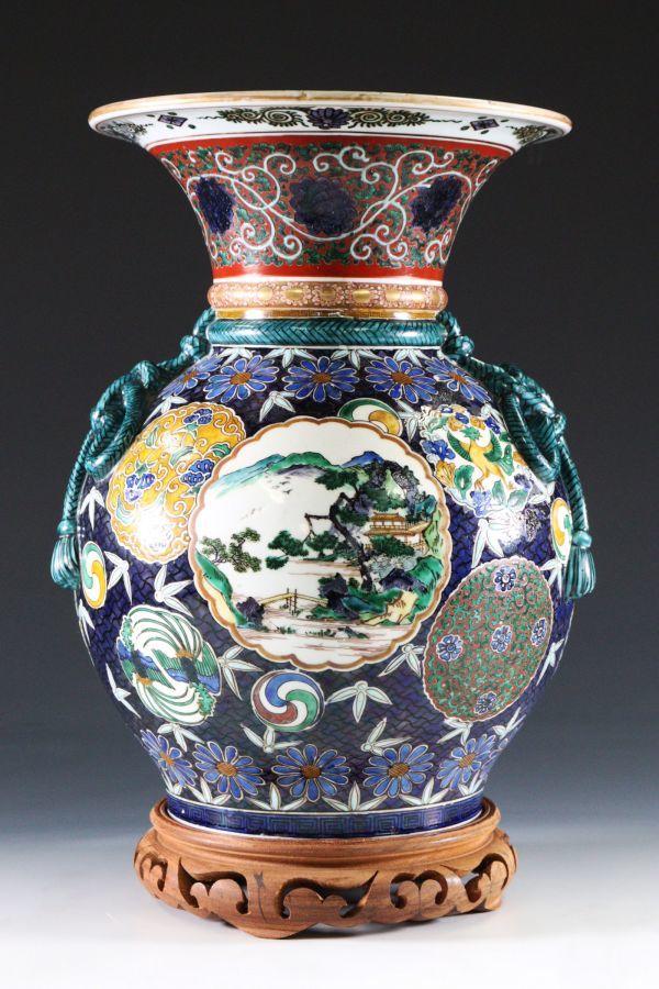 有田工芸 金龍窯 博山作 色絵磁器飾壺 高さ118cm 銘入