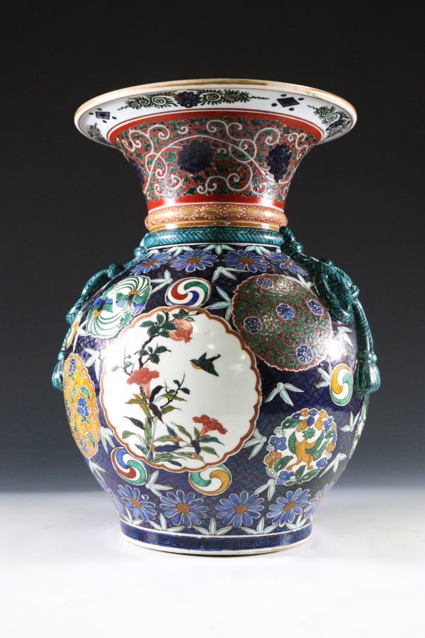 有田工芸 金龍窯 博山作 色絵磁器飾壺 高さ118cm 銘入