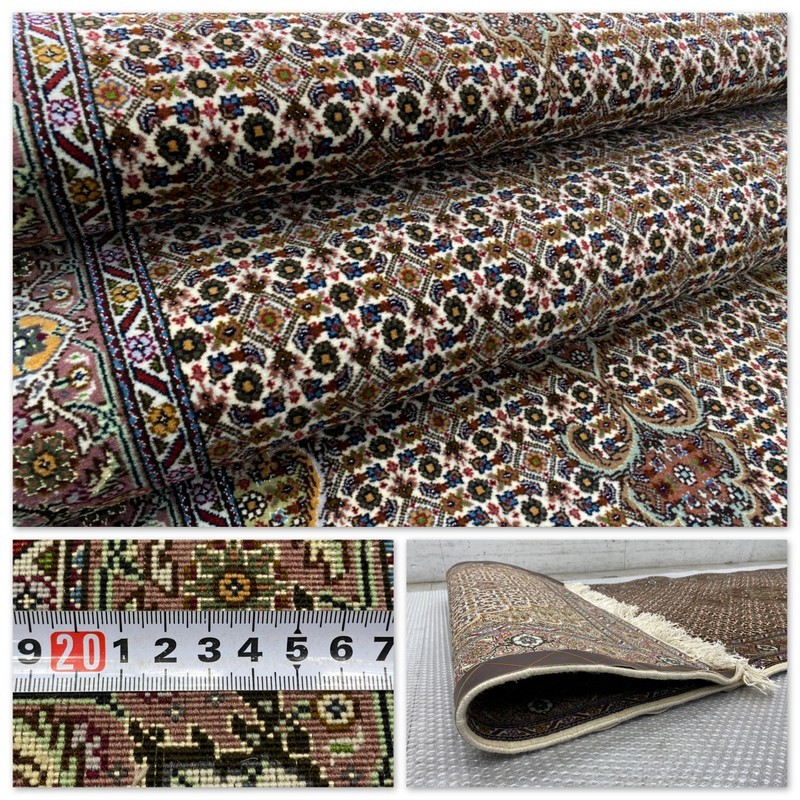 ペルシャ絨毯100%手織天然素シルクウールタブリーズ産本物サイズ420×93cm