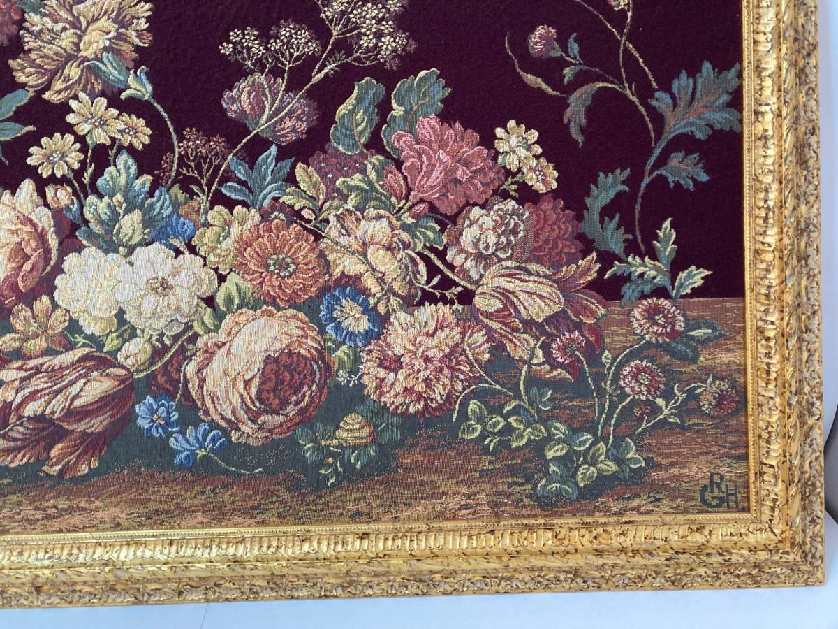 イタリア製 刺繍絵画 刺繍絵 ゴブラン織物 額装 木製 アンティーク 横 
