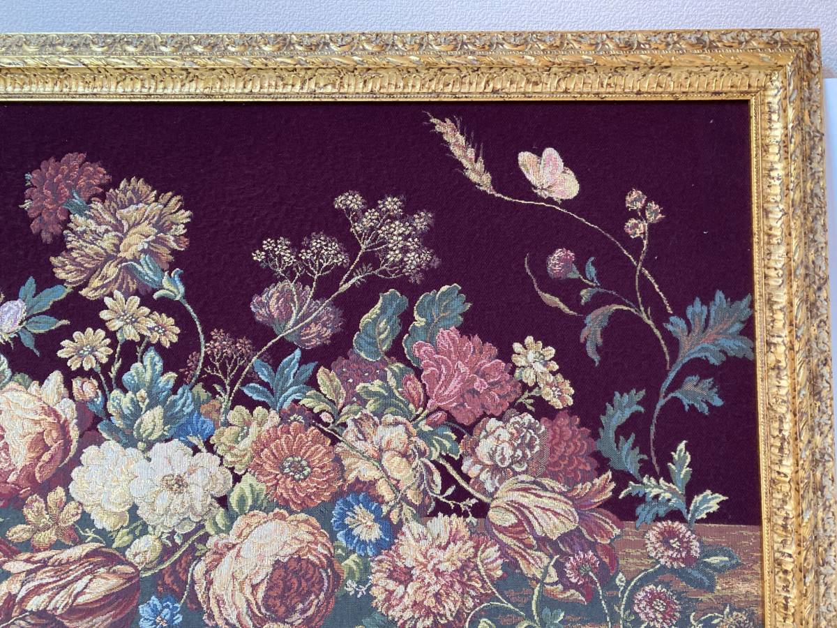イタリア製 刺繍絵画 刺繍絵 ゴブラン織物 額装 木製 アンティーク 横