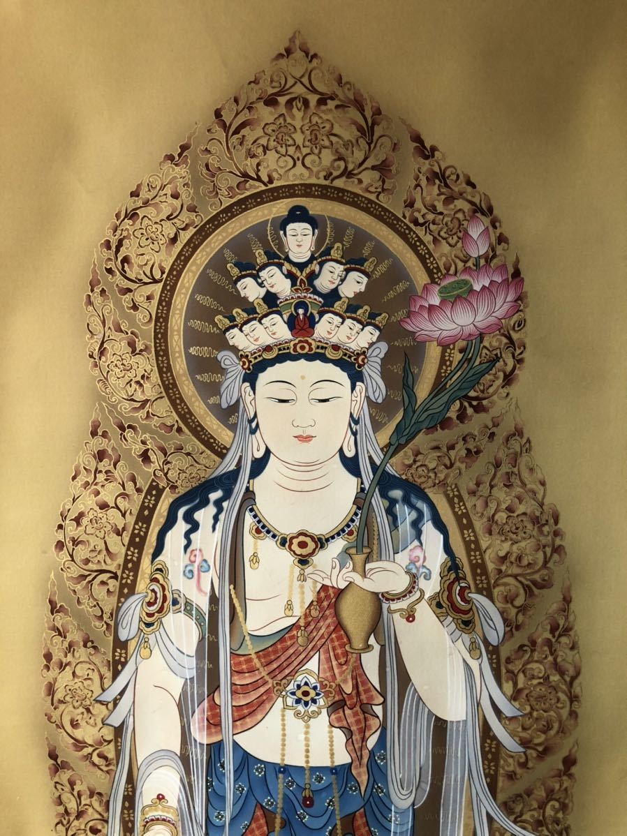 仏教美術 仏画 十一面観音立像 仏像 彩色 掛軸 掛軸 売買されたオークション情報 Yahooの商品情報をアーカイブ公開 オークファン Aucfan Com