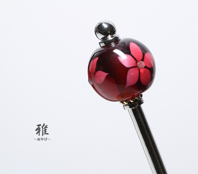 【 雅 】 古代美*紅(くれない)色。o○沈み花 オリジナルとんぼ玉 ネジ式 かんざし