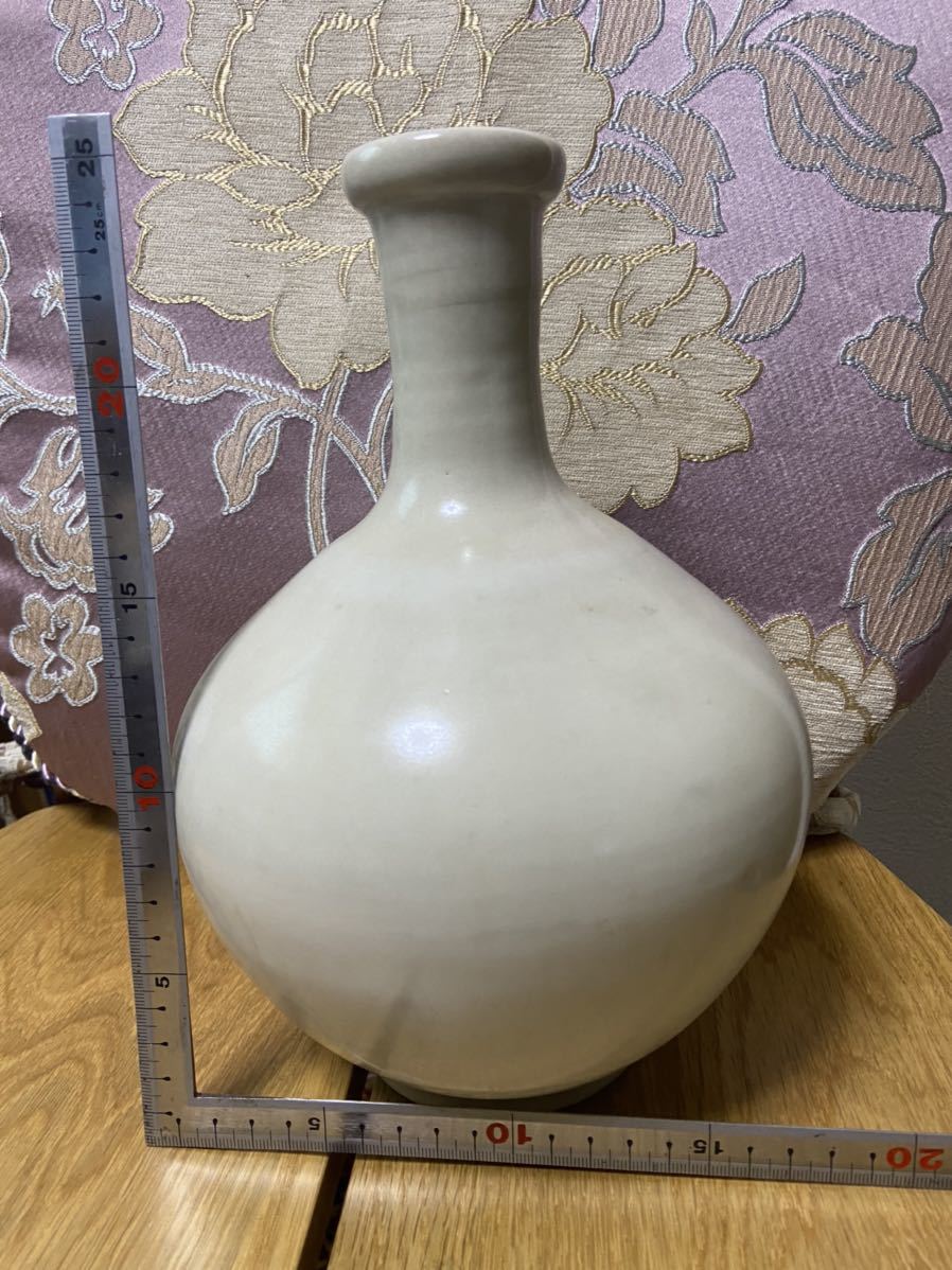 花瓶 白磁 李朝 壺 徳利 壷 酒器 唐物 古陶磁 草花文 染付 朝鮮古美術 白磁製 大徳利 32cm マスキ
