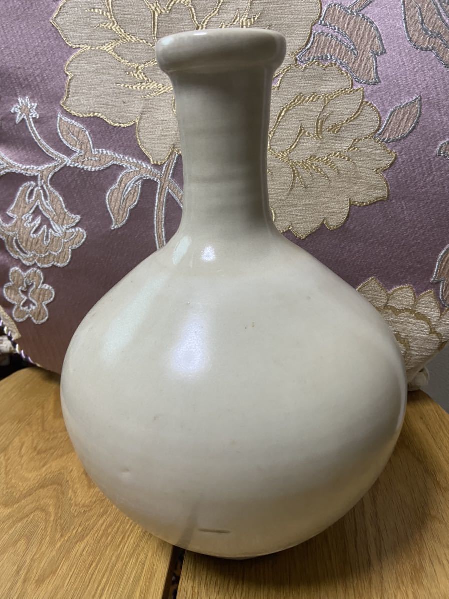 花瓶 白磁 李朝 壺 徳利 壷 酒器 唐物 古陶磁 草花文 染付 朝鮮古美術 白磁製 大徳利 32cm マスキ