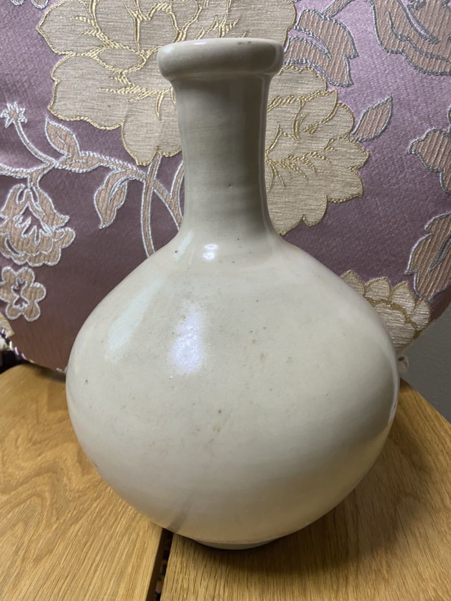 花瓶 白磁 李朝 壺 徳利 壷 酒器 唐物 古陶磁 草花文 染付 朝鮮古美術 白磁製 大徳利 32cm マスキ