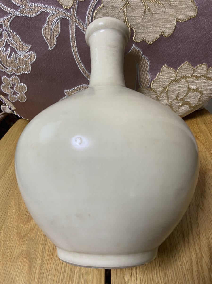 花瓶 白磁 李朝 壺 徳利 壷 酒器 唐物 古陶磁 草花文 染付 朝鮮古美術 白磁製 大徳利 32cm マスキ