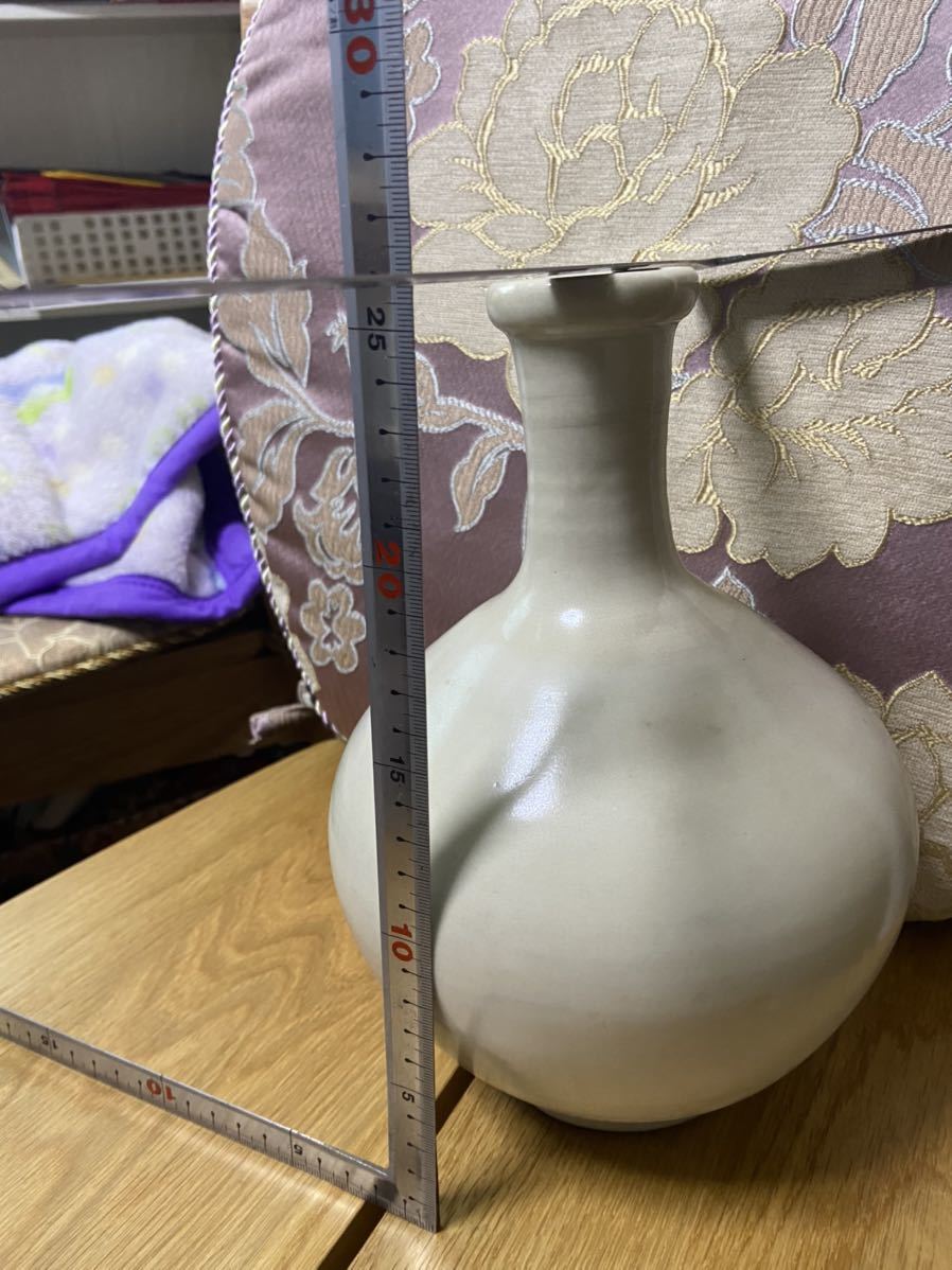 花瓶 白磁 李朝 壺 徳利 壷 酒器 唐物 古陶磁 草花文 染付 朝鮮古美術 白磁製 大徳利 32cm マスキ