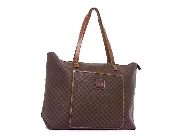 CELINE セリーヌ マカダム柄 PVC レザー ショルダーバッグ ブラウン 美 