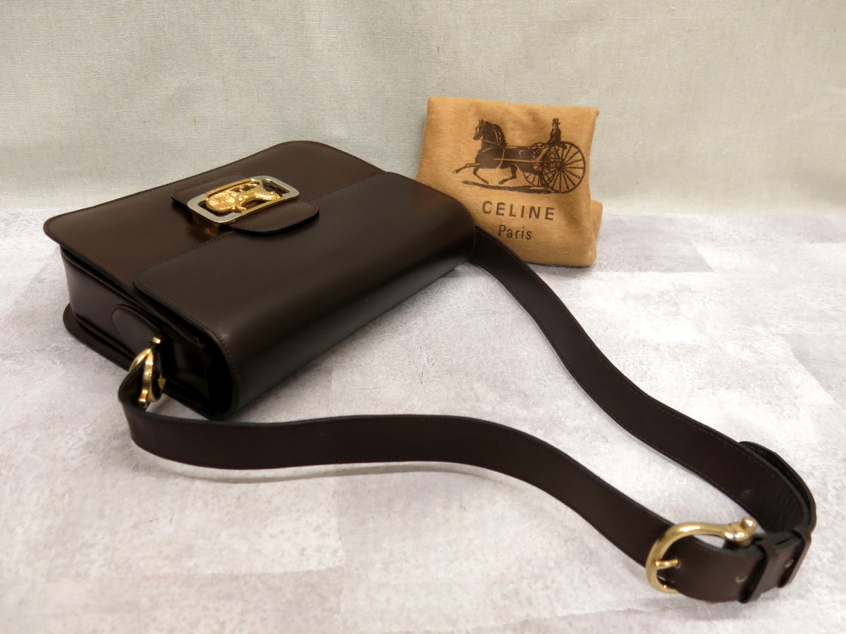 ○美品○CELINE オールド セリーヌ○馬車金具○カーフ レザー 本革 