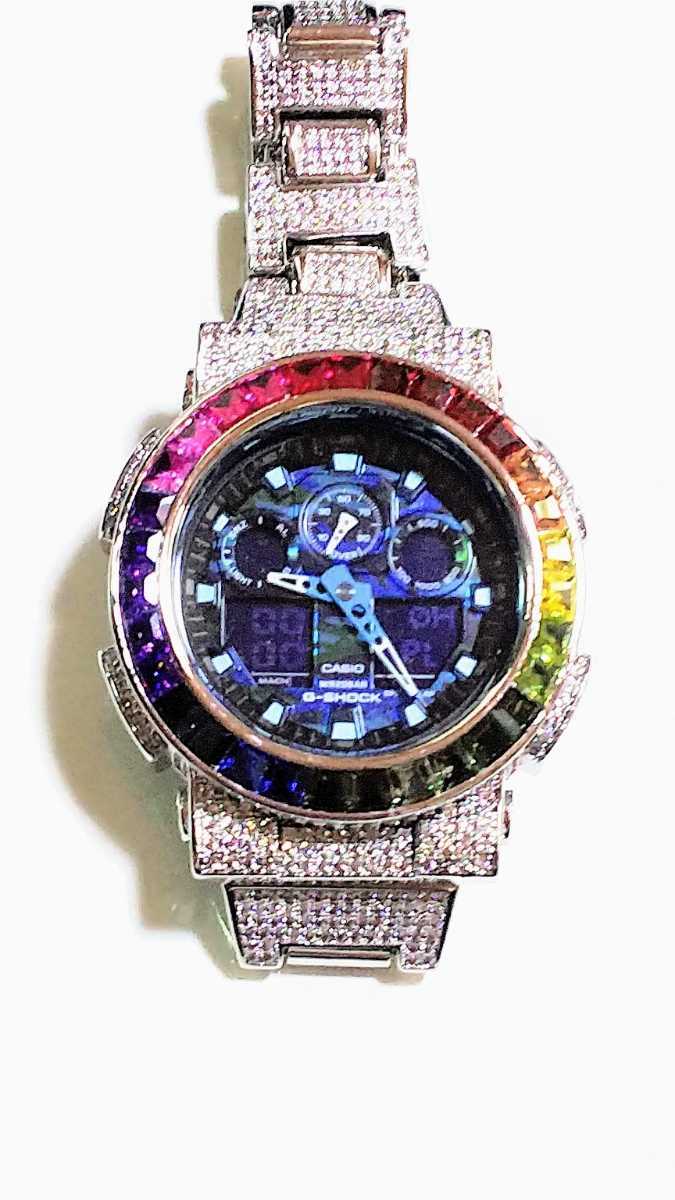 G-SHOCK カスタムレインボーベゼル GA100 ブルーカモフラフルカスタム 