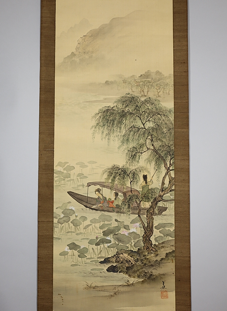 渡辺小華肉筆掛け軸絹本雪中花鳥図 明治14年（1881)描く 渡辺小華肉筆掛け軸絹本雪中花鳥図 明治14年（1881)描く 渡辺