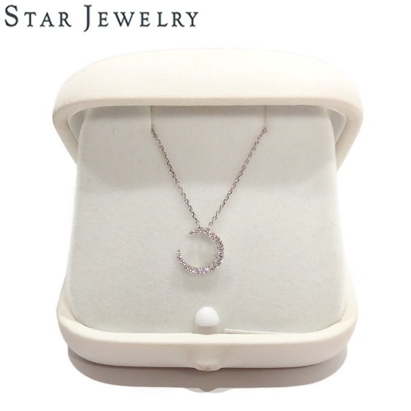 美品☆スタージュエリー ダイヤモンド ムーン ネックレス K18WG
