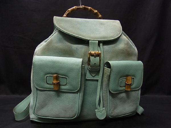 1円 GUCCI グッチ 003 2058 0016 バンブー スエード×レザー リュック 