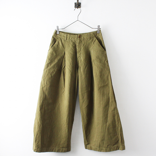 2018AW Lisette リゼッタ コットンリネン タック入りワイドパンツ 36/カーキグリーン ボトムス 綿麻【2400012727441】 リゼッタ Lisette レディースファッション ワイド パンツ（カラーネイビー）（レディース lisette（シャツ・ブラウス｜トップス