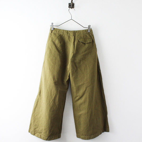 2018AW Lisette リゼッタ コットンリネン タック入りワイドパンツ 36/カーキグリーン ボトムス 綿麻【2400012727441】 リゼッタ Lisette レディースファッション ワイド パンツ（カラーネイビー）（レディース lisette（シャツ・ブラウス｜トップス
