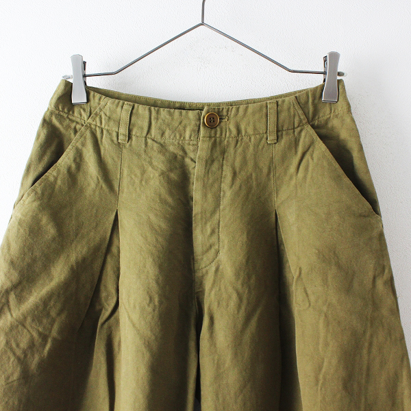 2018AW Lisette リゼッタ コットンリネン タック入りワイドパンツ 36/カーキグリーン ボトムス 綿麻【2400012727441】 リゼッタ Lisette レディースファッション ワイド パンツ（カラーネイビー）（レディース lisette（シャツ・ブラウス｜トップス