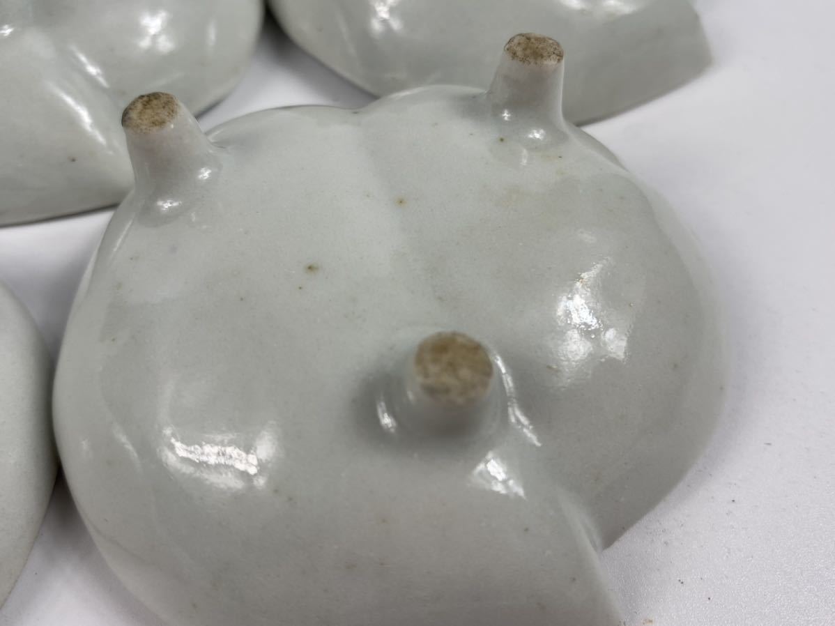 朝 幕末明治時期 古伊万里 豆皿 桃形 5客 染付 三足