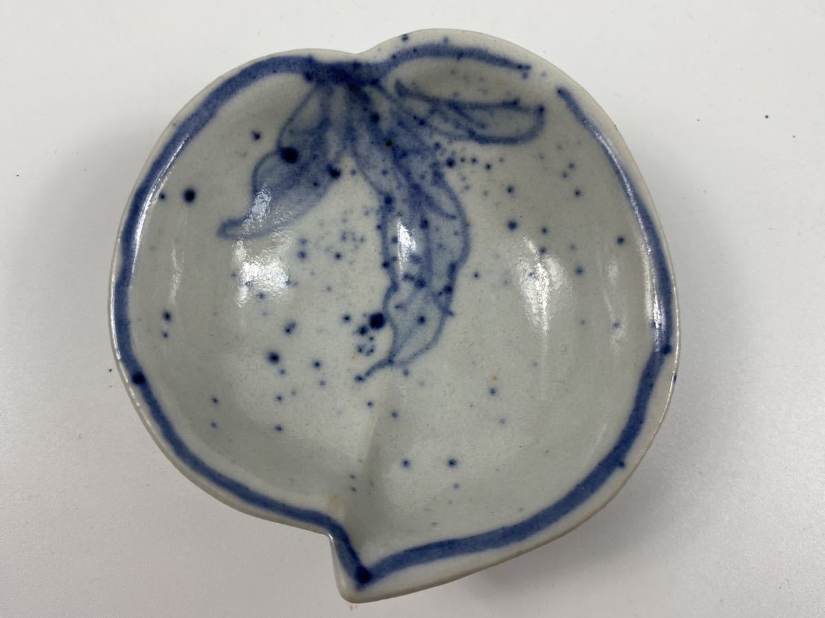 朝 幕末明治時期 古伊万里 豆皿 桃形 5客 染付 三足