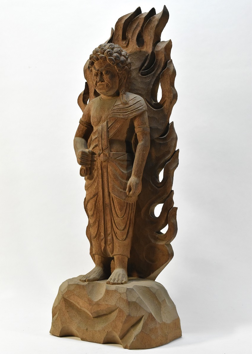 仏教美術 木彫 不動明王像 高さ55cm / 仏像 置物 ◆終了21時～!