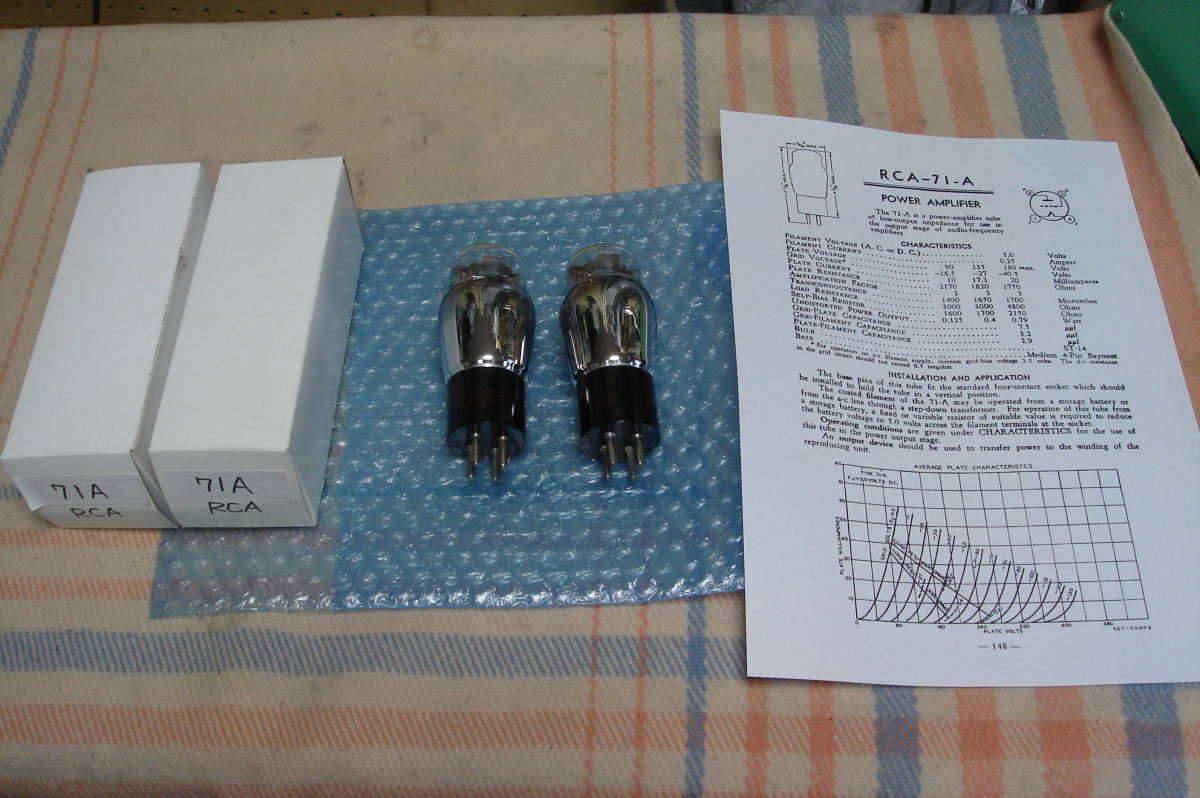 人気セール，正規品 真空管 RCA-71-A ペアー ２個 規格表付き(真空管)｜売買されたオークション情報、yahooの商品情報をアーカイブ公開 - オークファン 真空管