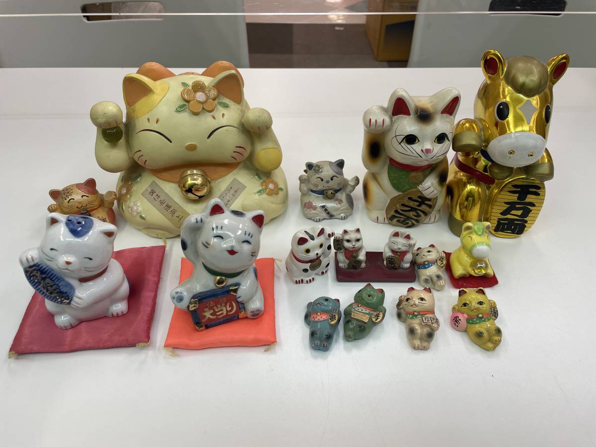 縁起物招き猫 猫 千万両 TS16 縁起物 招き猫 2体セット 陶器 両手あげ 左手