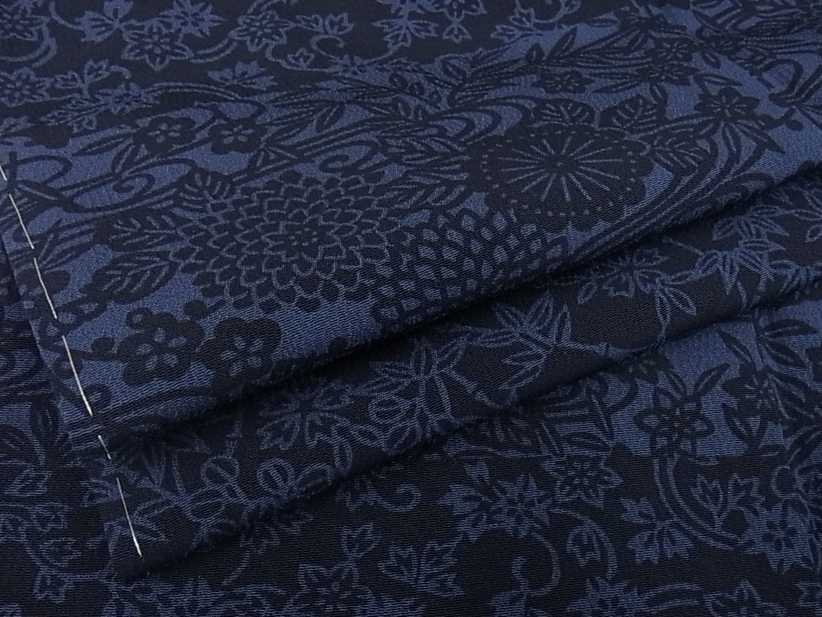着物屋こころ■本藍　型絵染　小紋　草花文　正絹　逸品　未使用　ui2516