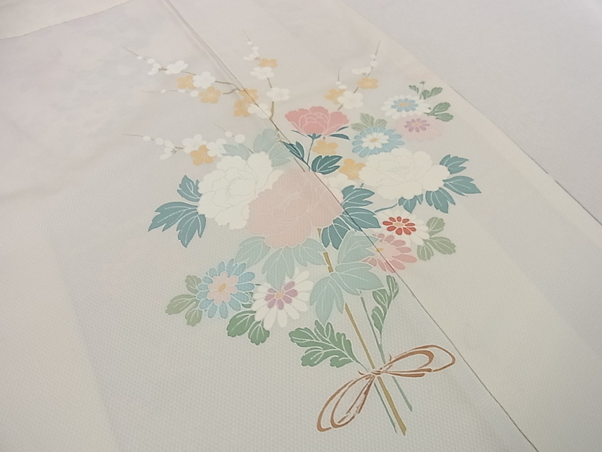 花美人着物□訪問着 友禅 刺繍 花束文 暈し染 逸品 sa0759