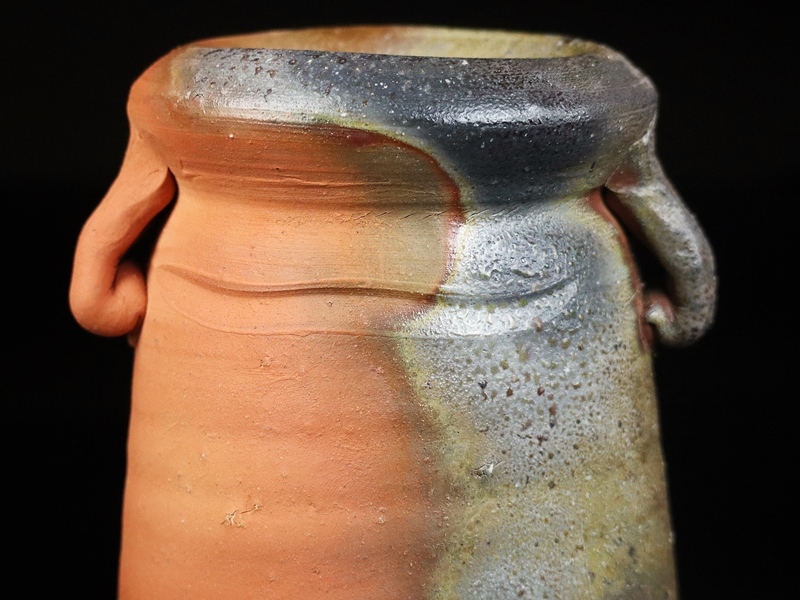 人間国宝【伊勢崎淳】最上位作 備前耳付き花生 抜群の窯変！ 共