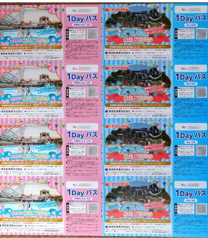 値下げ　東京サマーランドご招待券×4枚　1Dayパス　東京都競馬株主優待券　S 最新版］東京サマーランド 株主ご招待券4枚/大井競馬場株主優待証