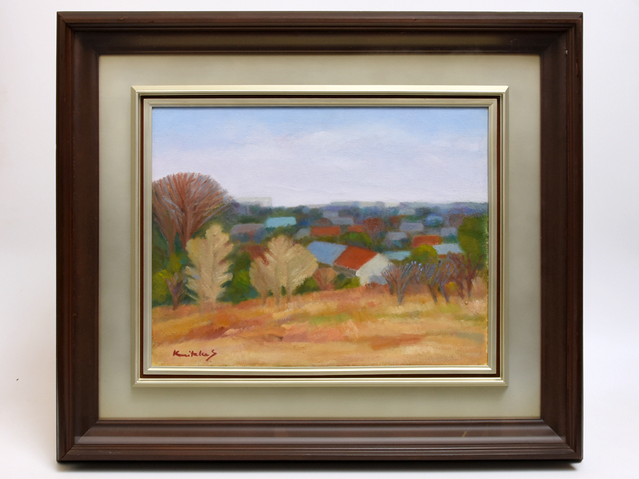 鈴木國威 油彩 郊外風景 サインあり F6号 師:熊谷守一 額装 共シール