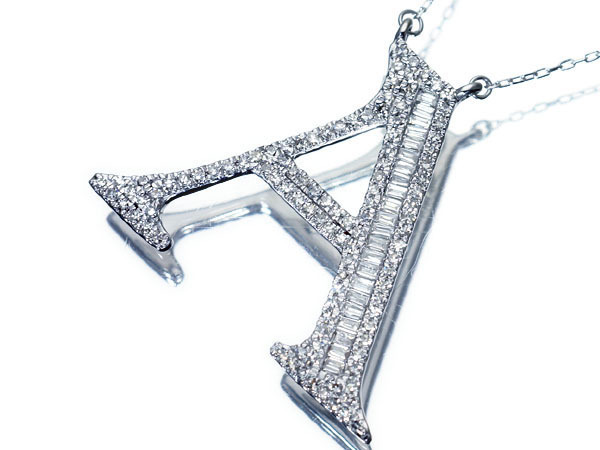 1円～【ジュエリー極】アルファベットA！極上2カット天然ダイヤモンド0.38ct 高級K18WGペンダントネックレス k4608vmlm【送料無料】