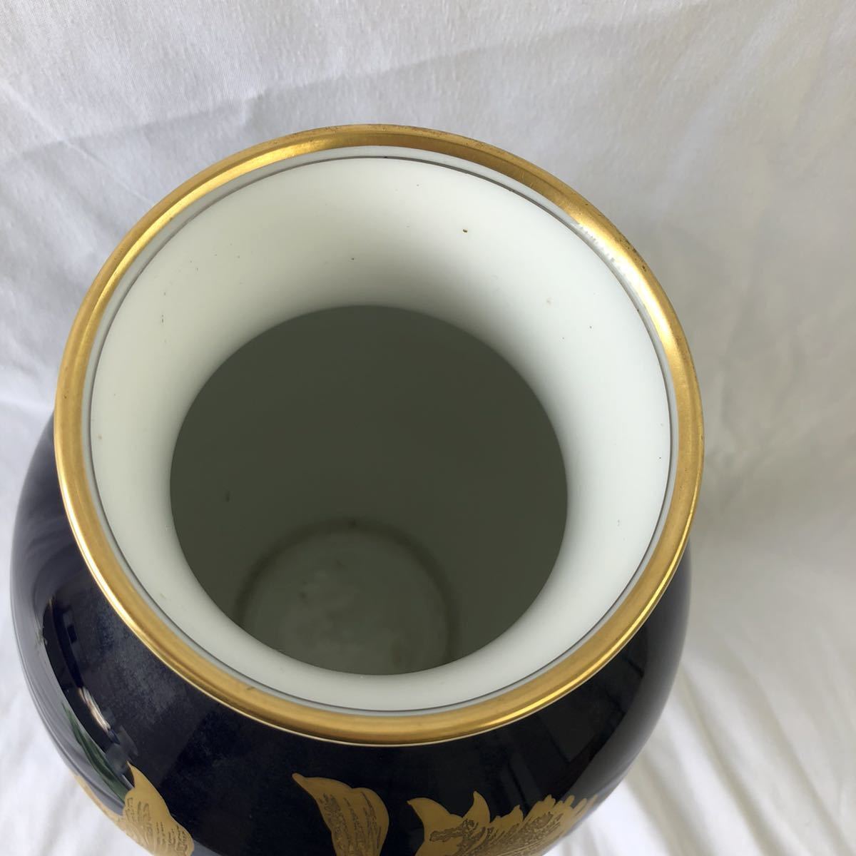 OKURA 【大倉陶園】瑠璃釉 金銀蝕 カトレア 花瓶 (大) R811103 OKURA