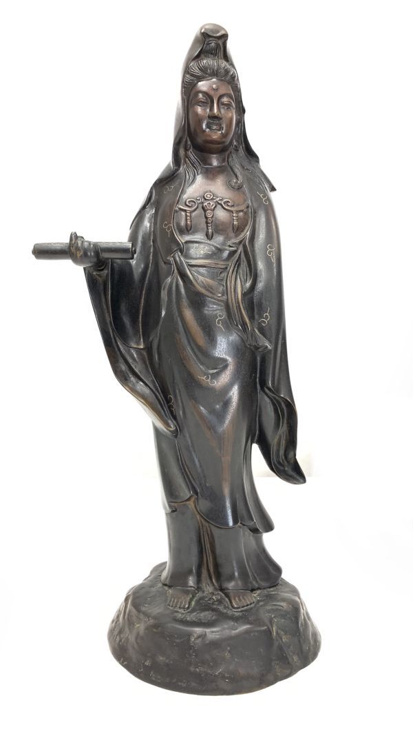 旧家蔵出 高村光雲 造 ブロンズ 銅製 観音菩薩立像 高52cm 重5.4kg 鋳 
