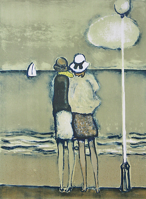 真作保証カシニョール「夏の散歩」リトグラフ 直筆サイン 版画 絵画