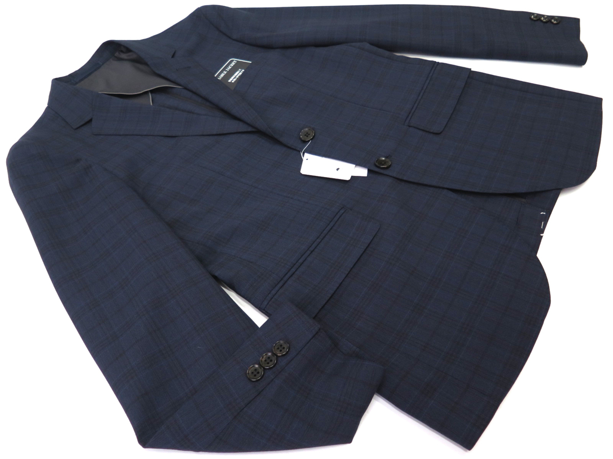 2729●THE SHOP TK タケオキクチ●新品 【洗濯機OK】 ウール混チェック セットアップスーツ　ネイビー/L