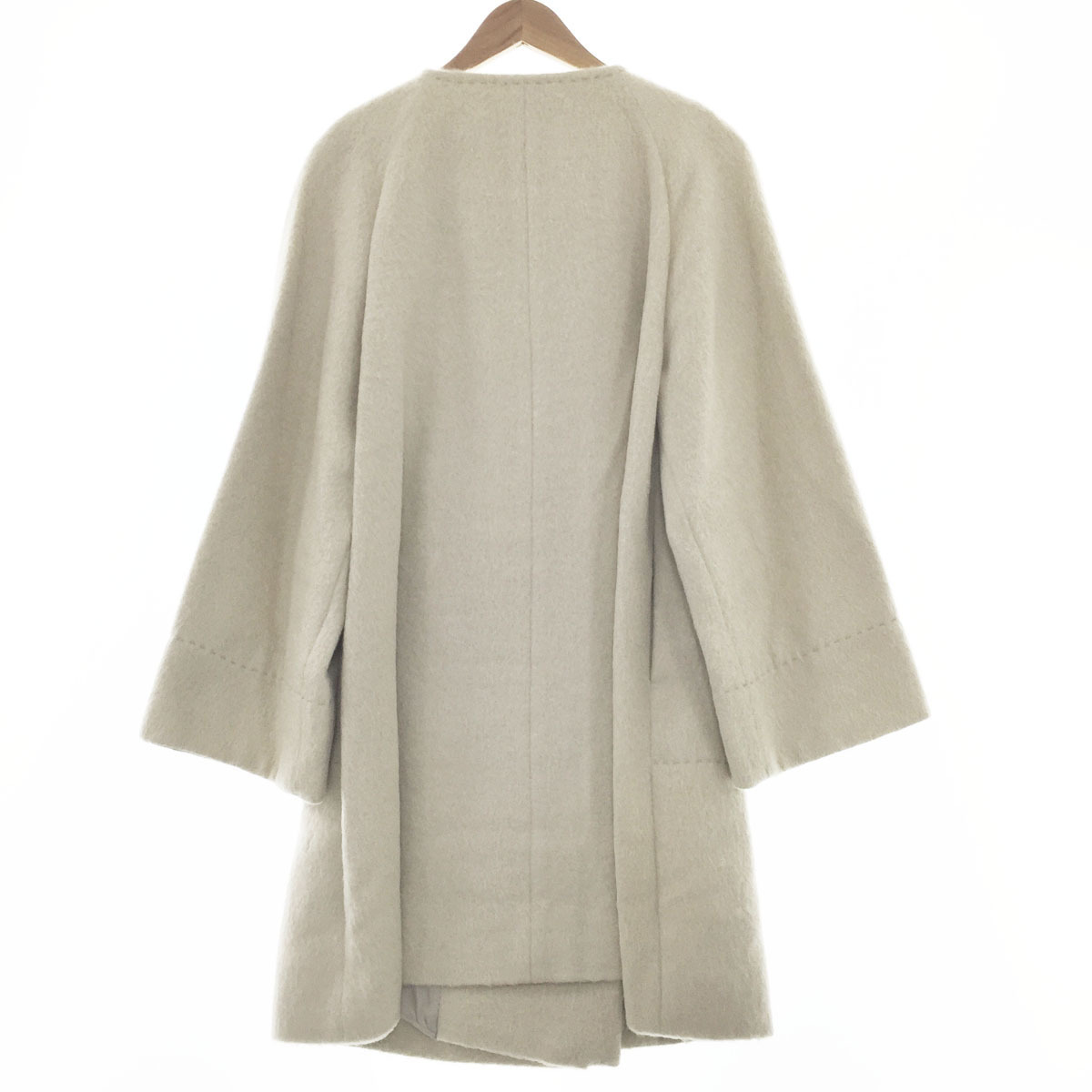 美品 ADORE アルパカ シャギー ロングコート ノーカラー ウール グレー