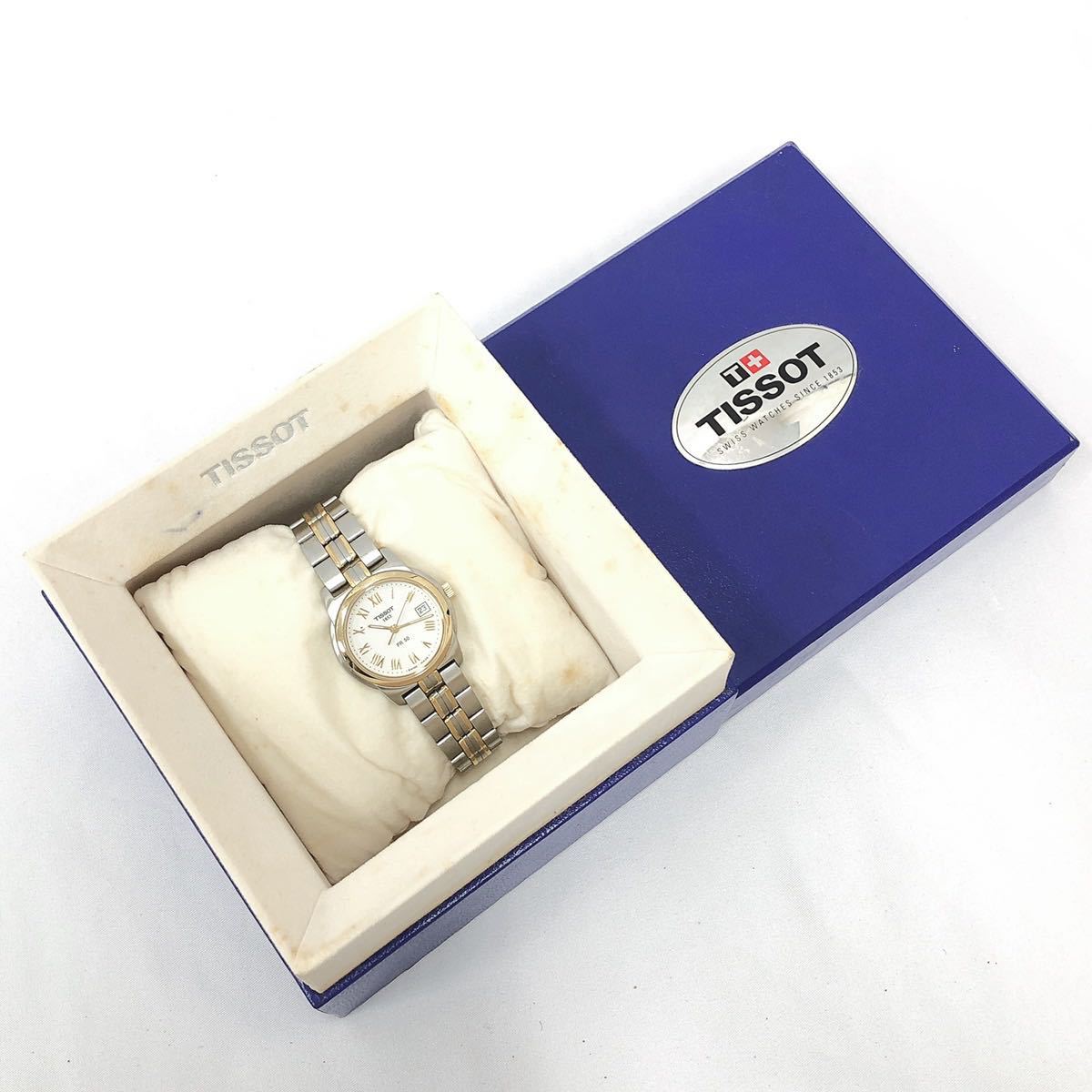 TISSOT ティソ QZ PR50 J336/436K デイト 白文字盤 レディース腕時計 