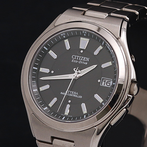 シチズン アテッサEco-Drive 電波ソーラー デイト チタン 稼働 
