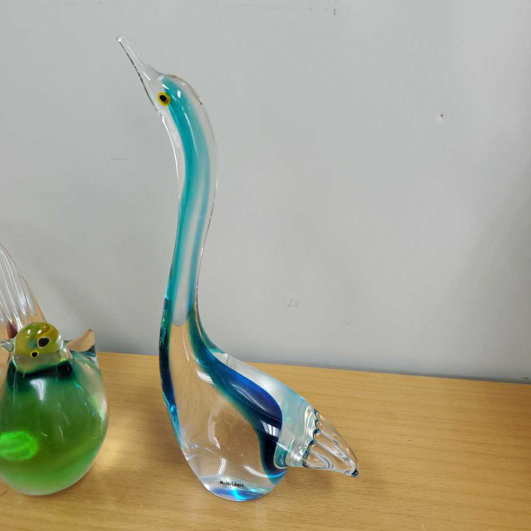 Multi Glass オシドリ？ 鳩？ 鳥 置物 オブジェ クリスタルガラス