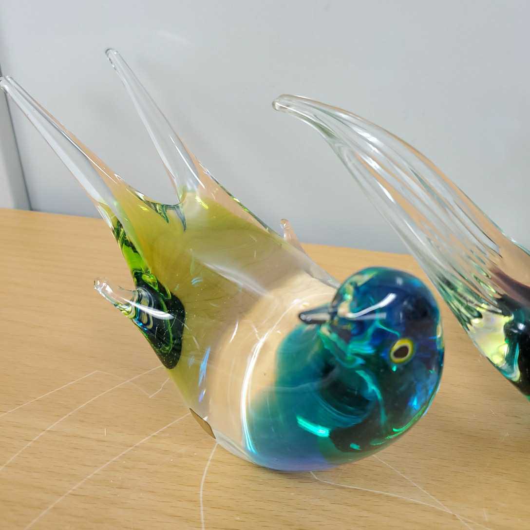 Multi Glass オシドリ？ 鳩？ 鳥 置物 オブジェ クリスタルガラス