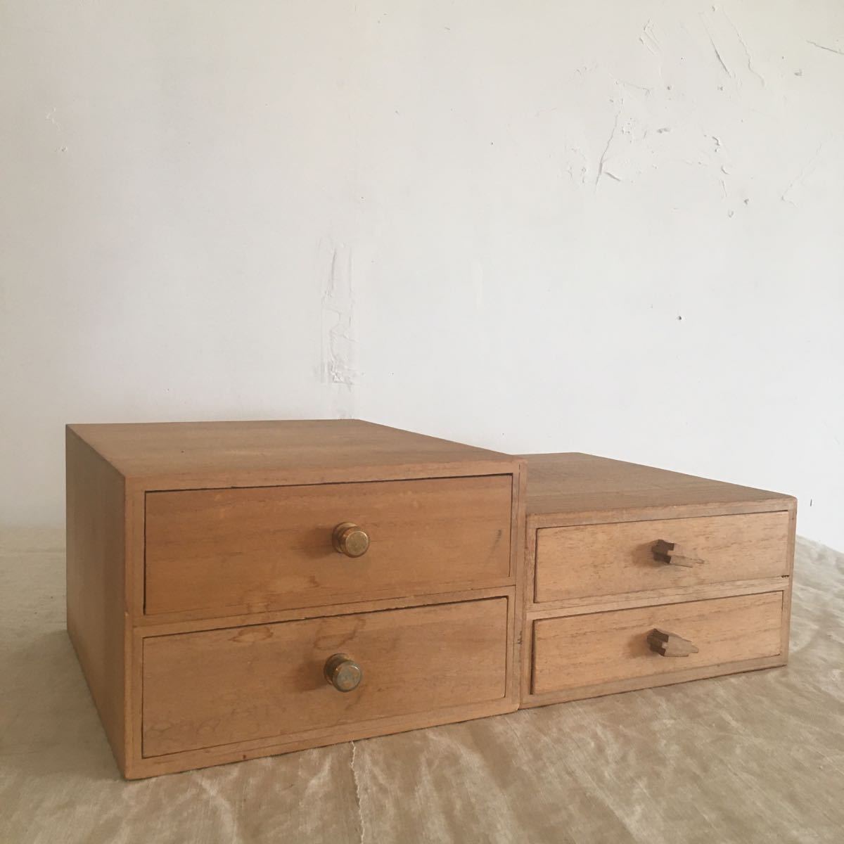 ヴィンテージ 木製 2段 小引き出し 2セット チェスト 木箱 引出