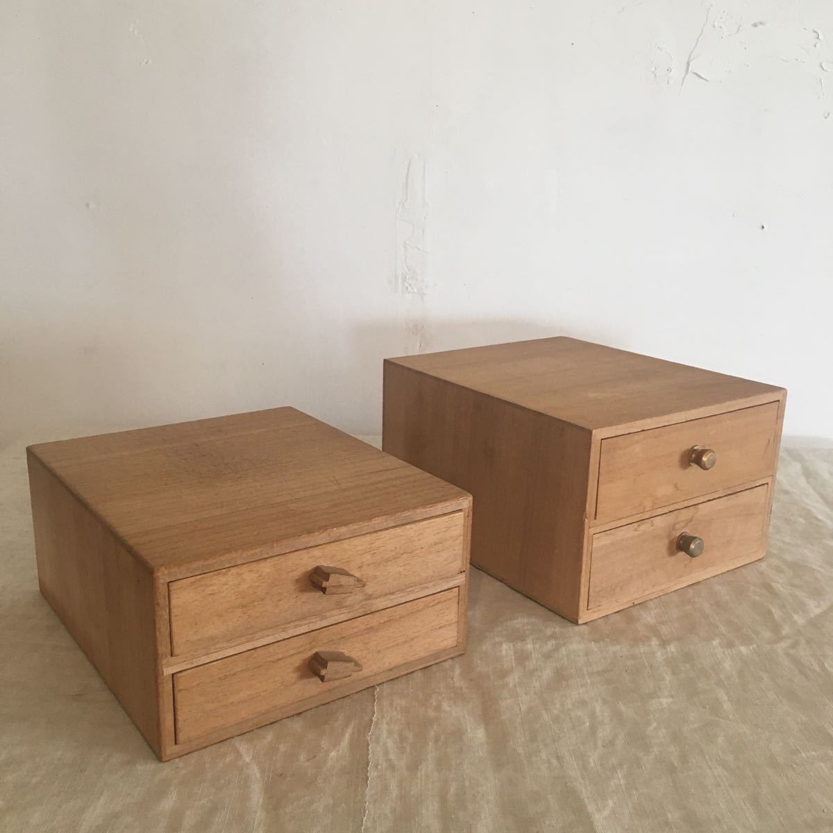 ヴィンテージ 木製 2段 小引き出し 2セット チェスト 木箱 引出