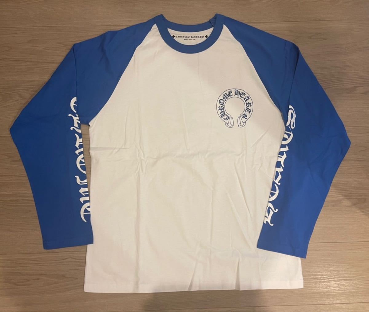 ロムハーツ 長袖 ラグラン袖 chrome hearts ロンt ロングスリーブ 青 t 